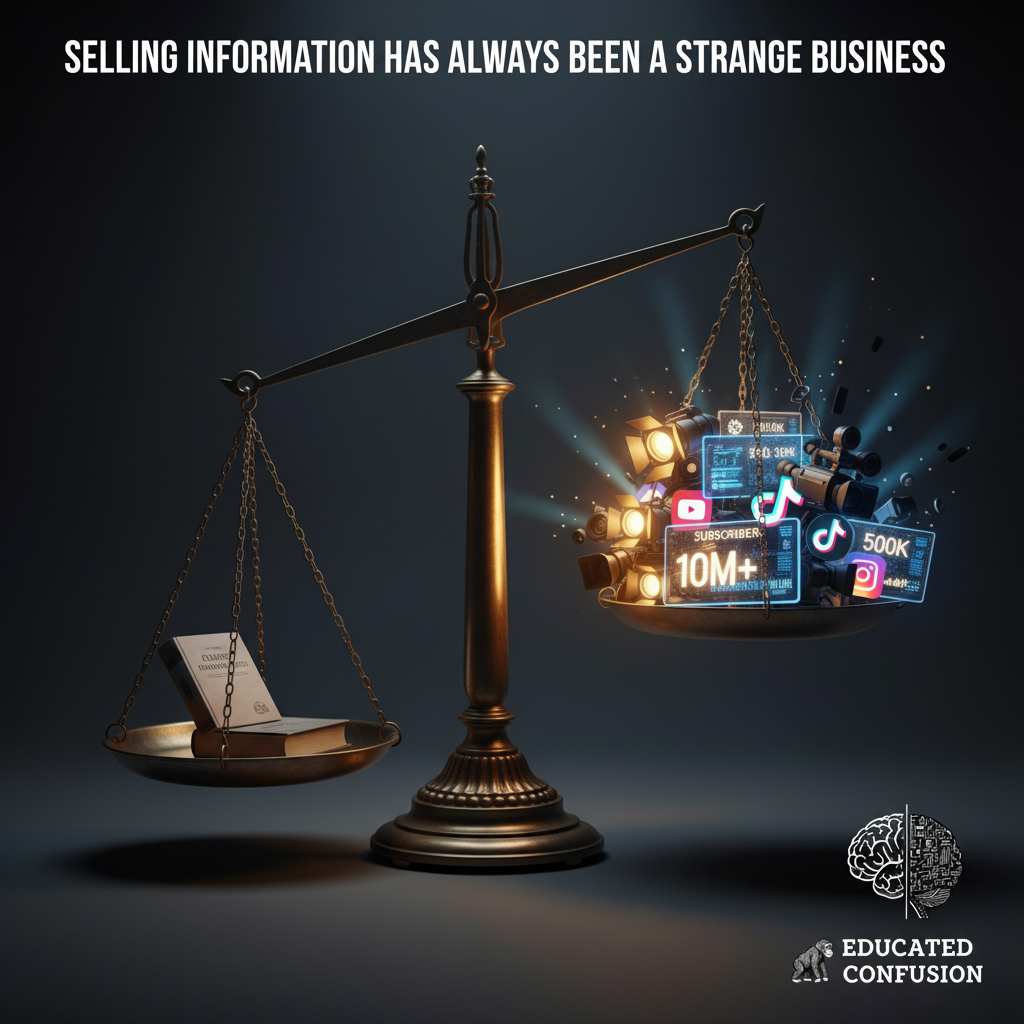 Split image showing small classroom vs massive stadium representing YouTube education scaling into entertainment